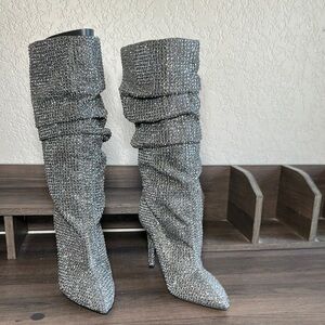 Jessica Simpson Silver Heeled Boots with Metallic Finish